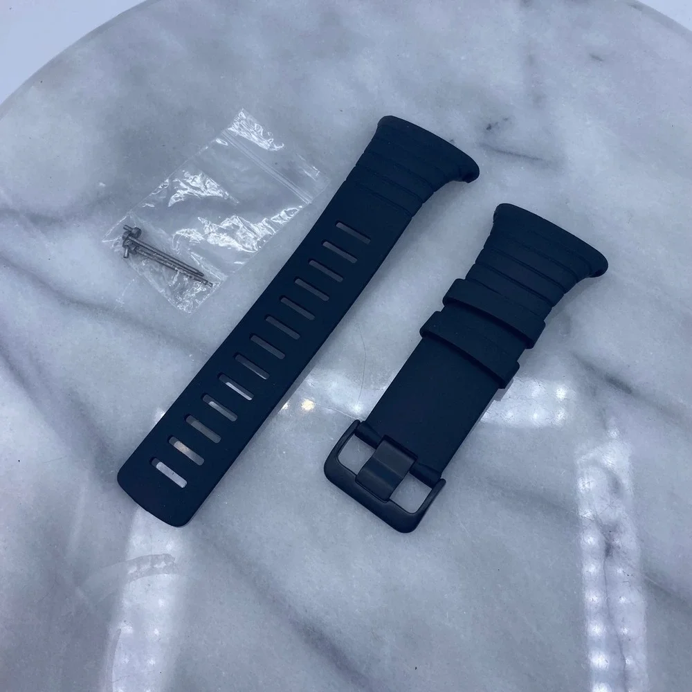Sunto Core Mens 28mm Watch Band Black Silicone Rubber Ribbed‎ Sport Strap Pins